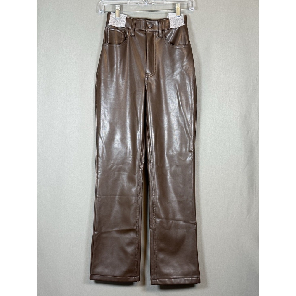 Abercrombie & Fitch Vegan Leather 90s Straight Ultra High Rise Pants Brown 000 S